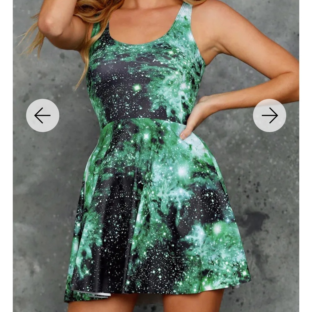 Blackmilk Clothing Galaxy Emerald Reversible Skater Dress S